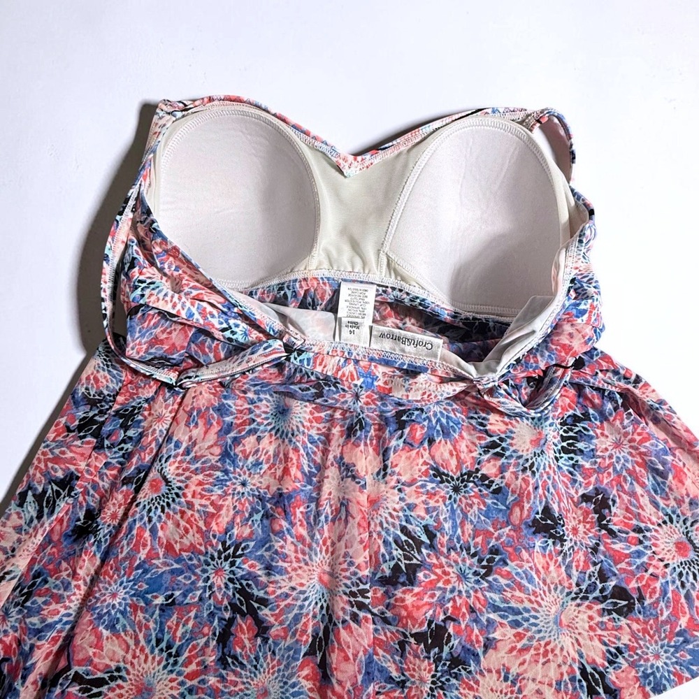 Croft & Barrow Womens Pink Blue Floral Flyaway Tankini Swim Top Size 14 - Picture 7 of 10
